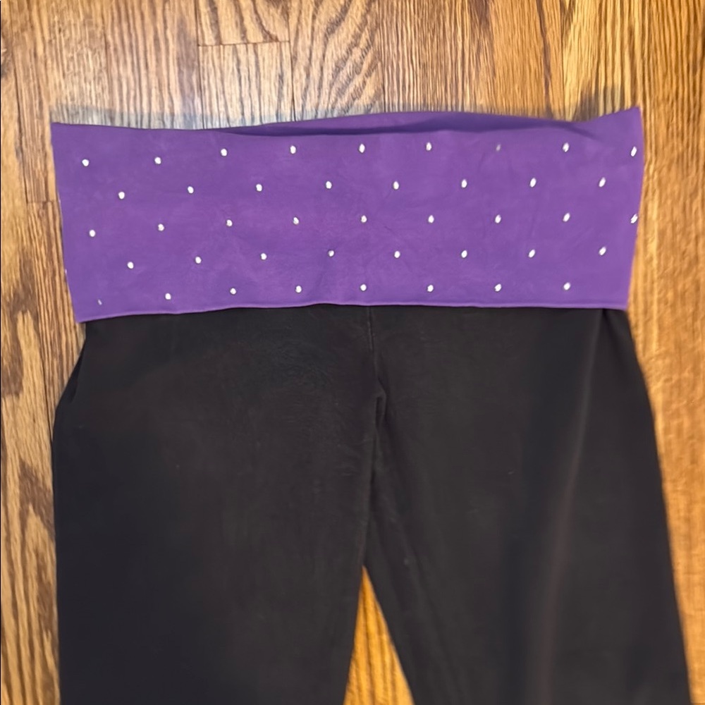 Black Yoga Pants with Purple Rhinestone Waistband - Picture 2 of 9